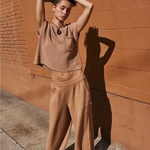 Free People Set Beach Freya Rust Wide Leg Sweater Pants And Top